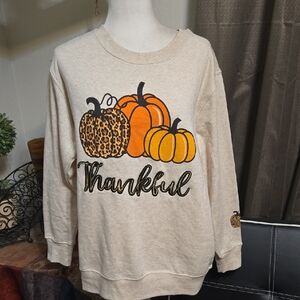 NWOT Thankful Pumpkin Graphic Sweatshirt - Cream and Orange